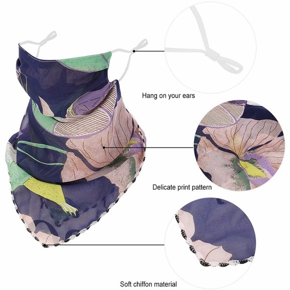 Blue Floral Chiffon Face Mask - Picture 2 of 3